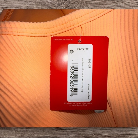 SPANX Contour Rib Mock Neck Crop Top Melon Sorbet Sleeveless NWT 2X - Picture 6 of 7